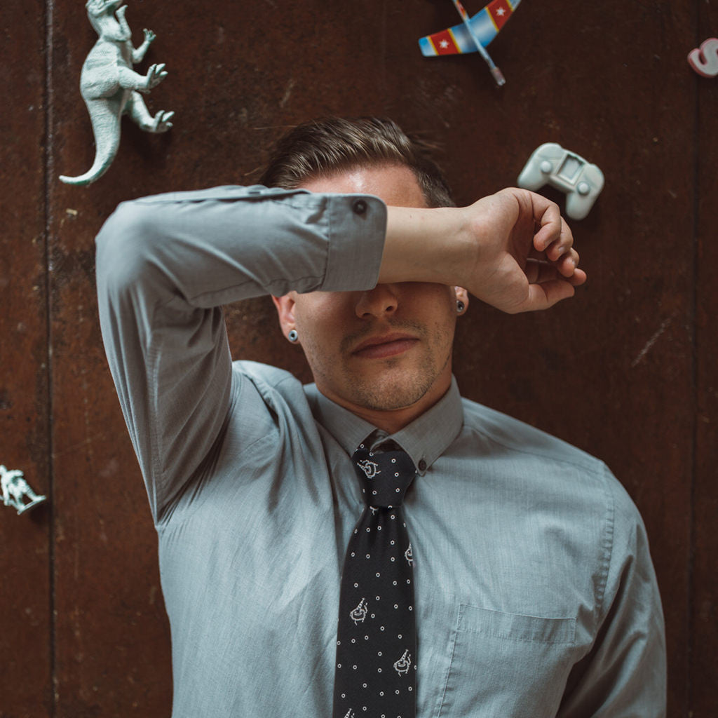 "Party Monster" Patterned Silk Embroidered Necktie, Made in the USA by Soxfords