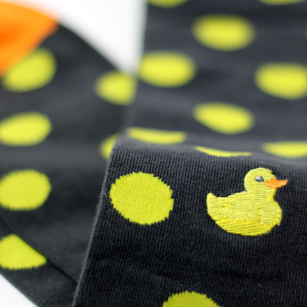 Women's Rubber duck themed Polka Dot Pima cotton dress socks by Soxfords