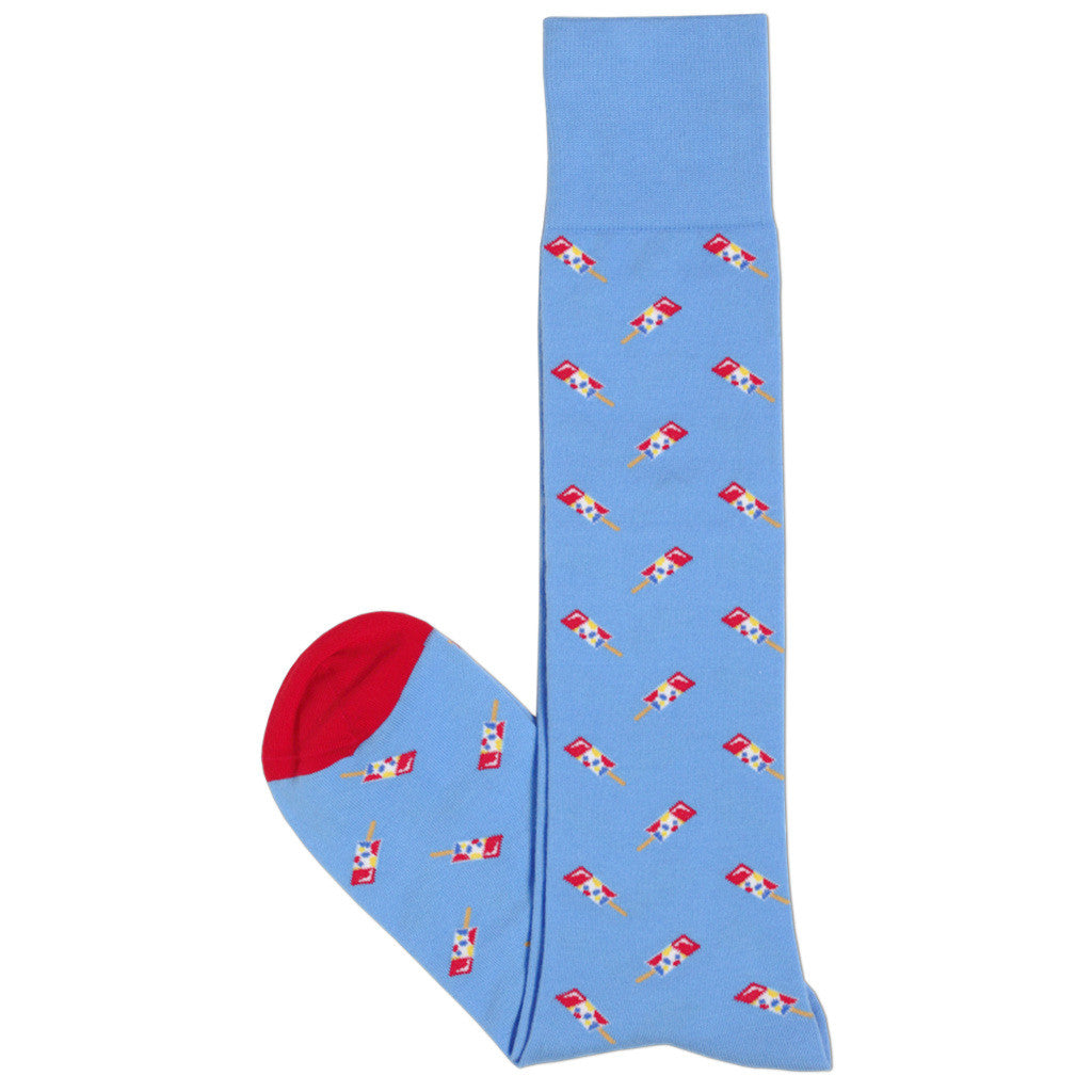 Sky blue Pima cotton men's dress socks with unique "ice pops" theme