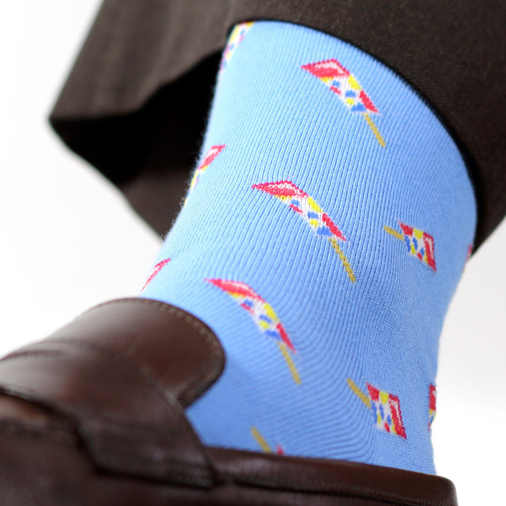 Sky blue Pima cotton men's dress socks with unique "ice pops" theme