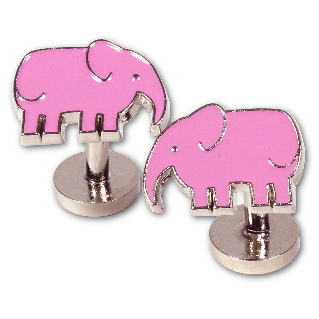 "Pink Elephant"  Enameled Cuff Links by Soxfords