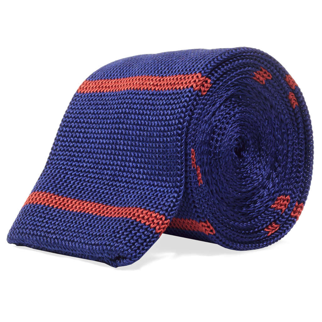 Navy and red striped silk knit tie by Soxfords