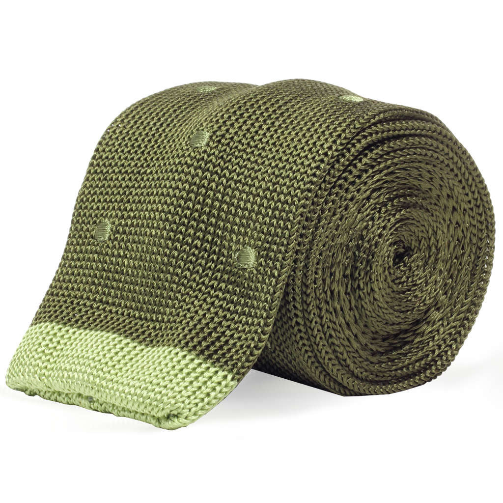 Green silk knit tie with polka dot pattern by Soxfords