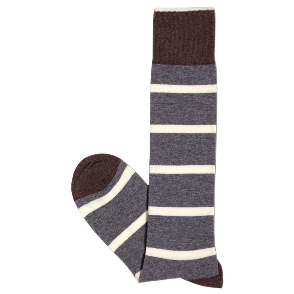 Dark Grey Heather Striped Pima Cotton Dress Socks by Soxfords