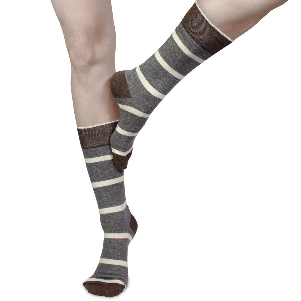 Women's Dark Grey Heather Striped Pima Cotton Dress Socks by Soxfords