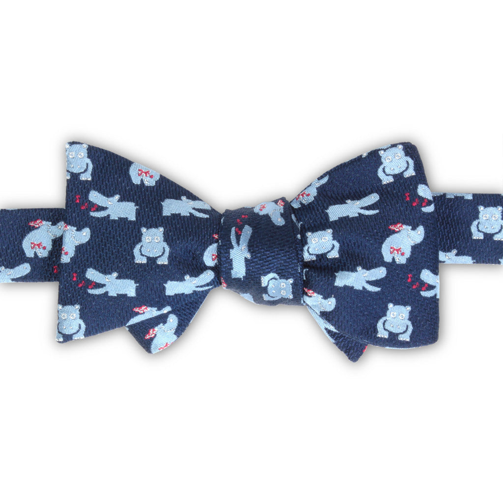 "Hippos" Patterned Silk Embroidered Bow Tie by Soxfords
