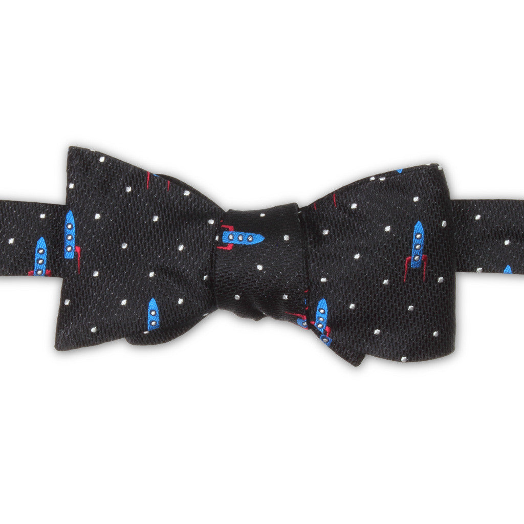 Rockets Patterned Silk Embroidered Bow Tie, Made in the USA by Soxfords