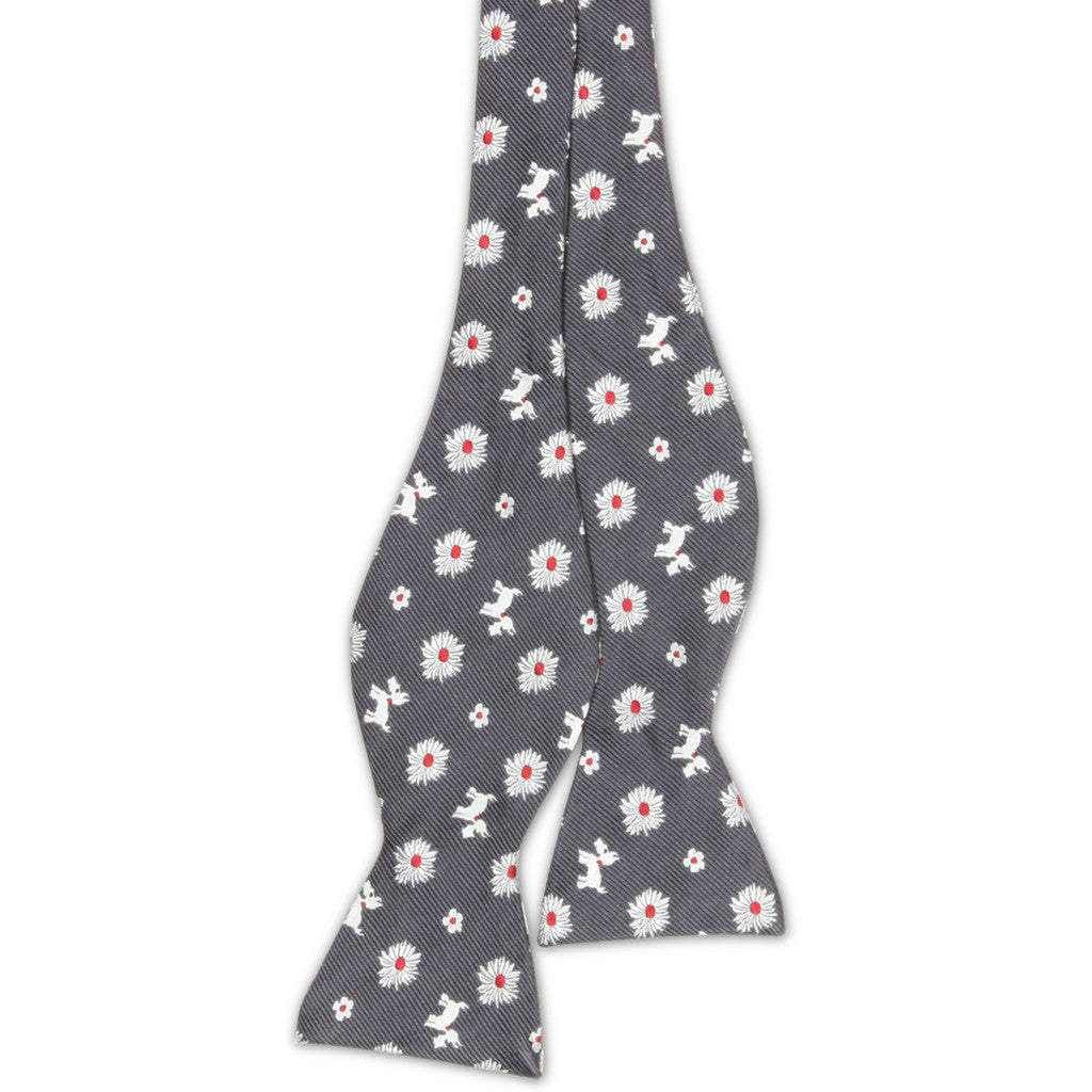 "Dogs + Daisies" Patterned Embroidered Necktie, Made in the USA by Soxfords