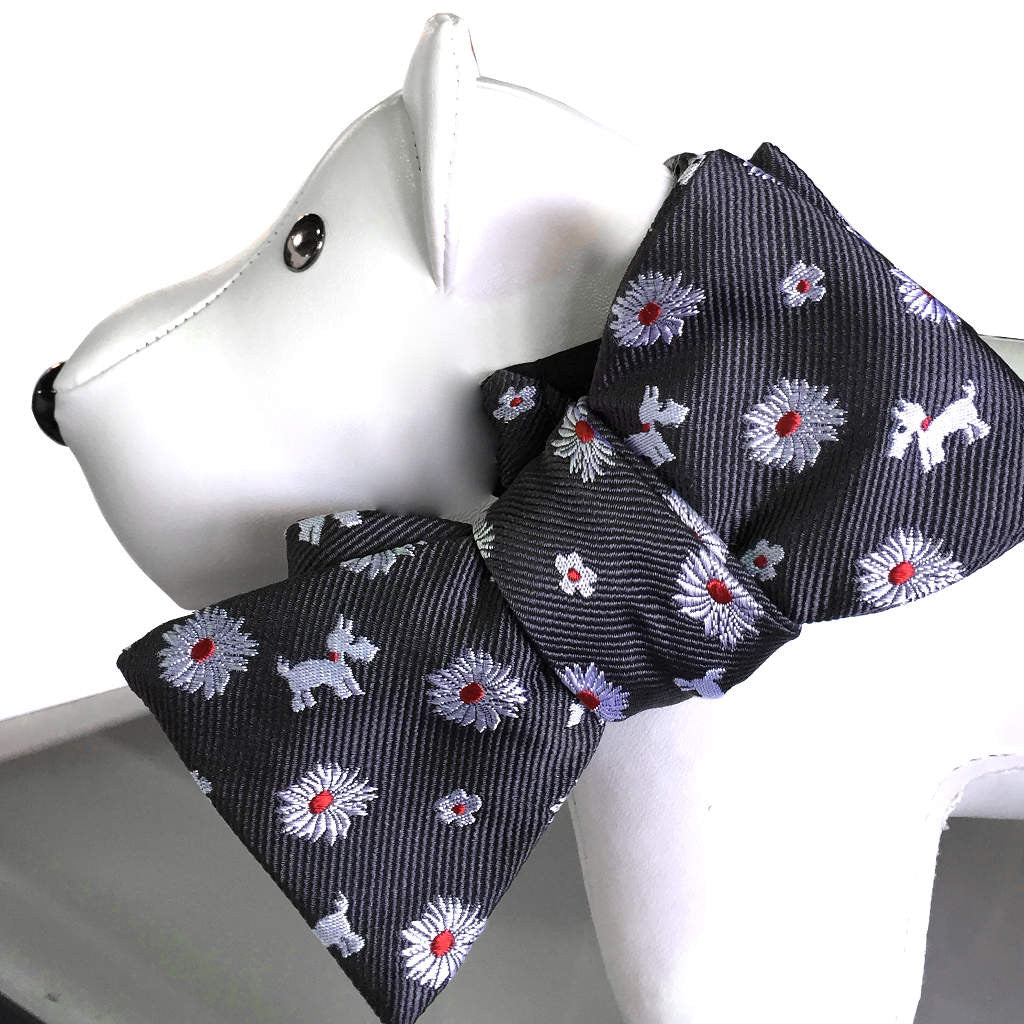"Dogs + Daisies" Patterned Embroidered Necktie, Made in the USA by Soxfords