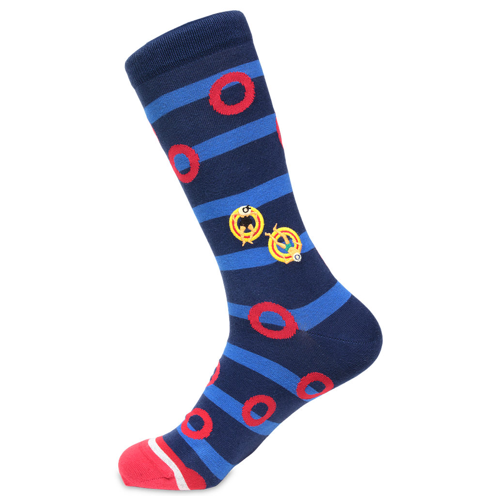 Striped Navy Pima Socks with Colorful Rafting Embroidery by Soxfords