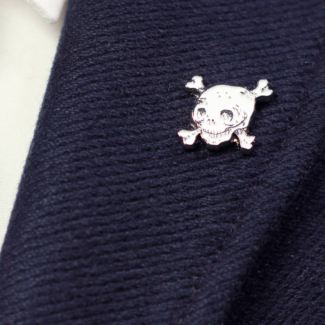 White skull enamel lapel pin