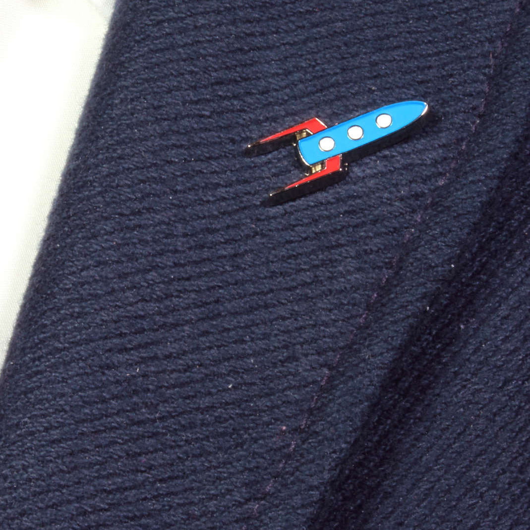 enamel rocket ship theme lapel pin