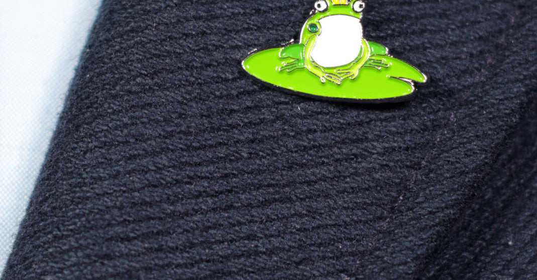 Frog prince enamel lapel pin
