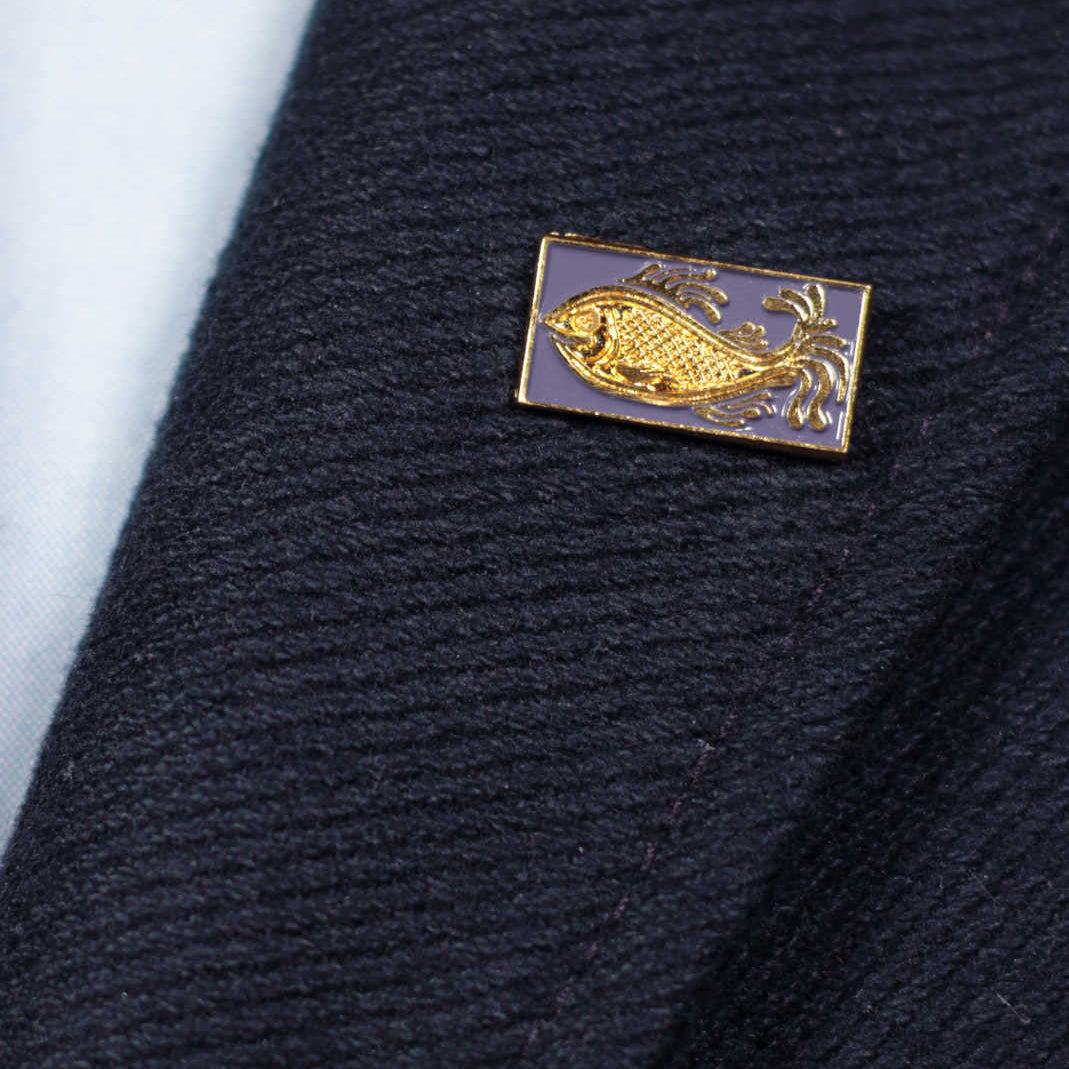 golden fish enamel lapel pin