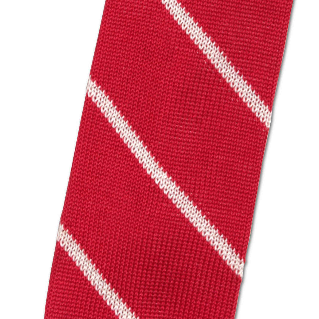 Red Skinny Silk Pointed-Tip Knit Tie with White Stripes