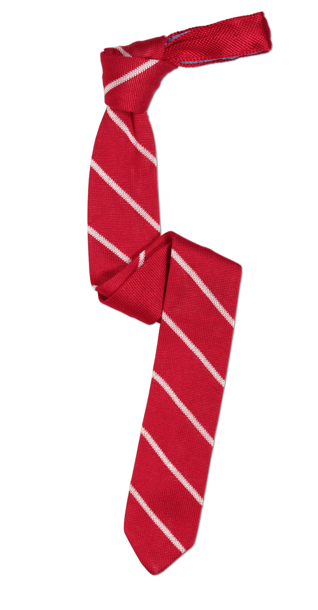 Red Skinny Silk Pointed-Tip Knit Tie with White Stripes