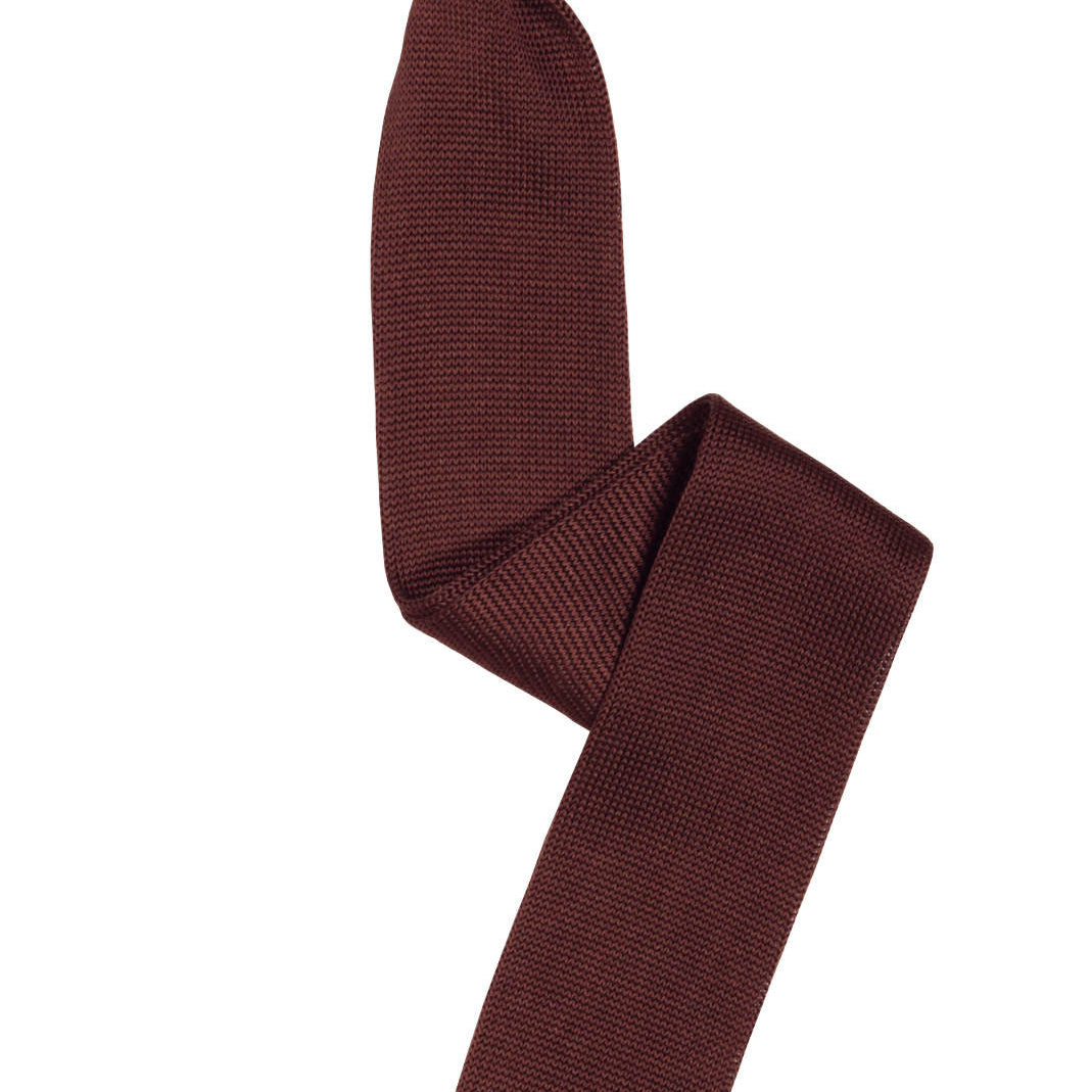 Brown Skinny Silk Pointed-Tip Knitted Tie