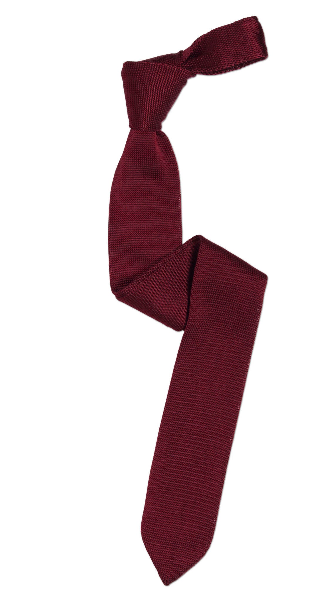 Dark red knitted skinny silk tie 