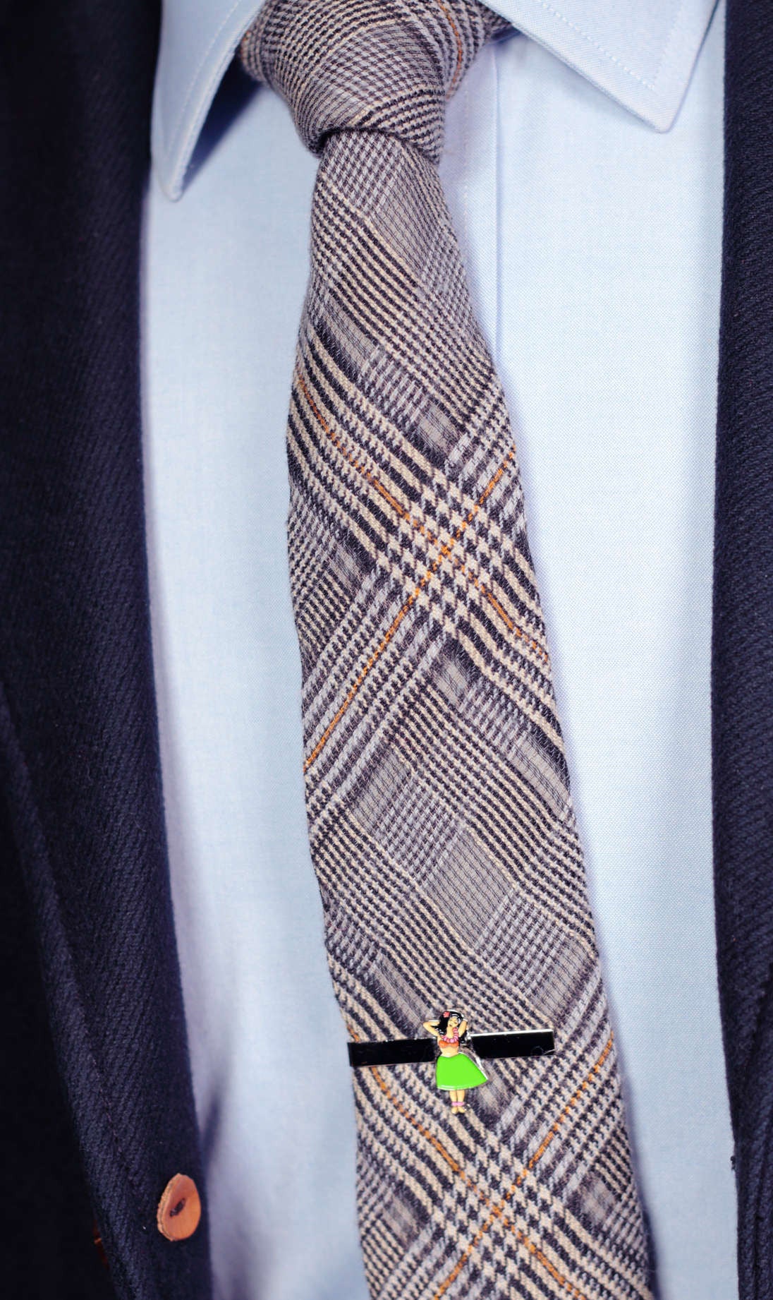 Blue and gold plaid wool tie, handcrafted in Brooklyn, New York