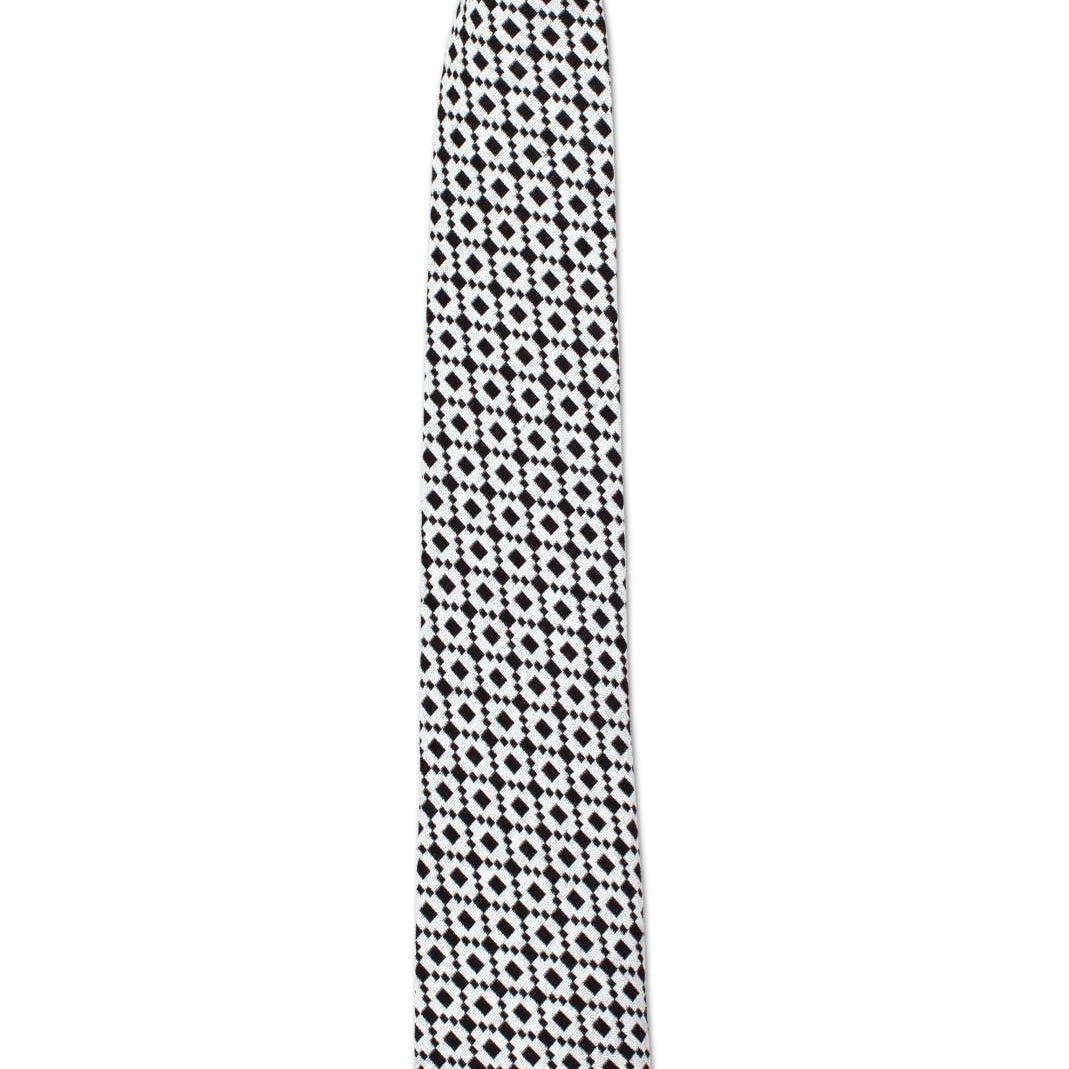 Black and white woven wool tie, hand-crafted in Brooklyn, NYC
