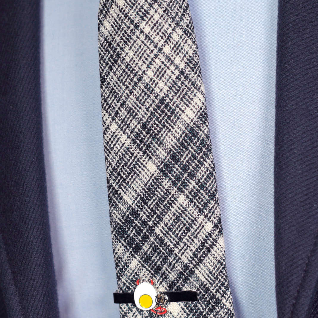 Blue plaid wool tie, handcrafted in Brooklyn, New York