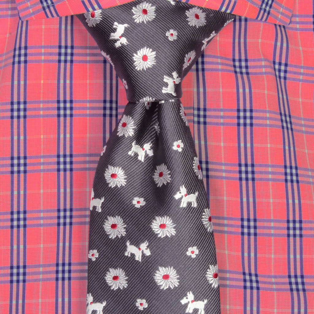 Scottie Dogs and Daisies Patterned Silk Embroidered Necktie by Soxfords